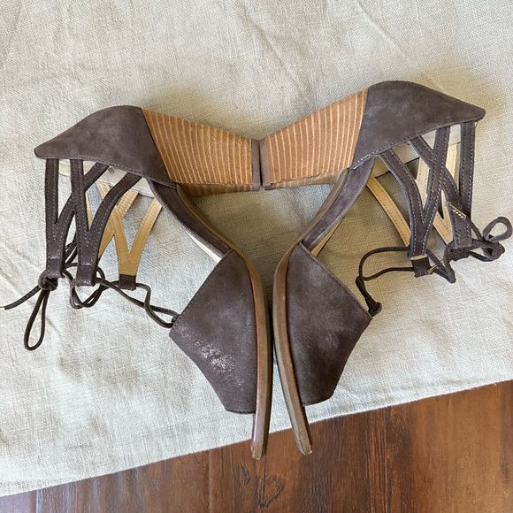PAUL GREEN Marsha D’Orsay Lace Up Heeled Sandal in Taupe Leather - Picture 6 of 11